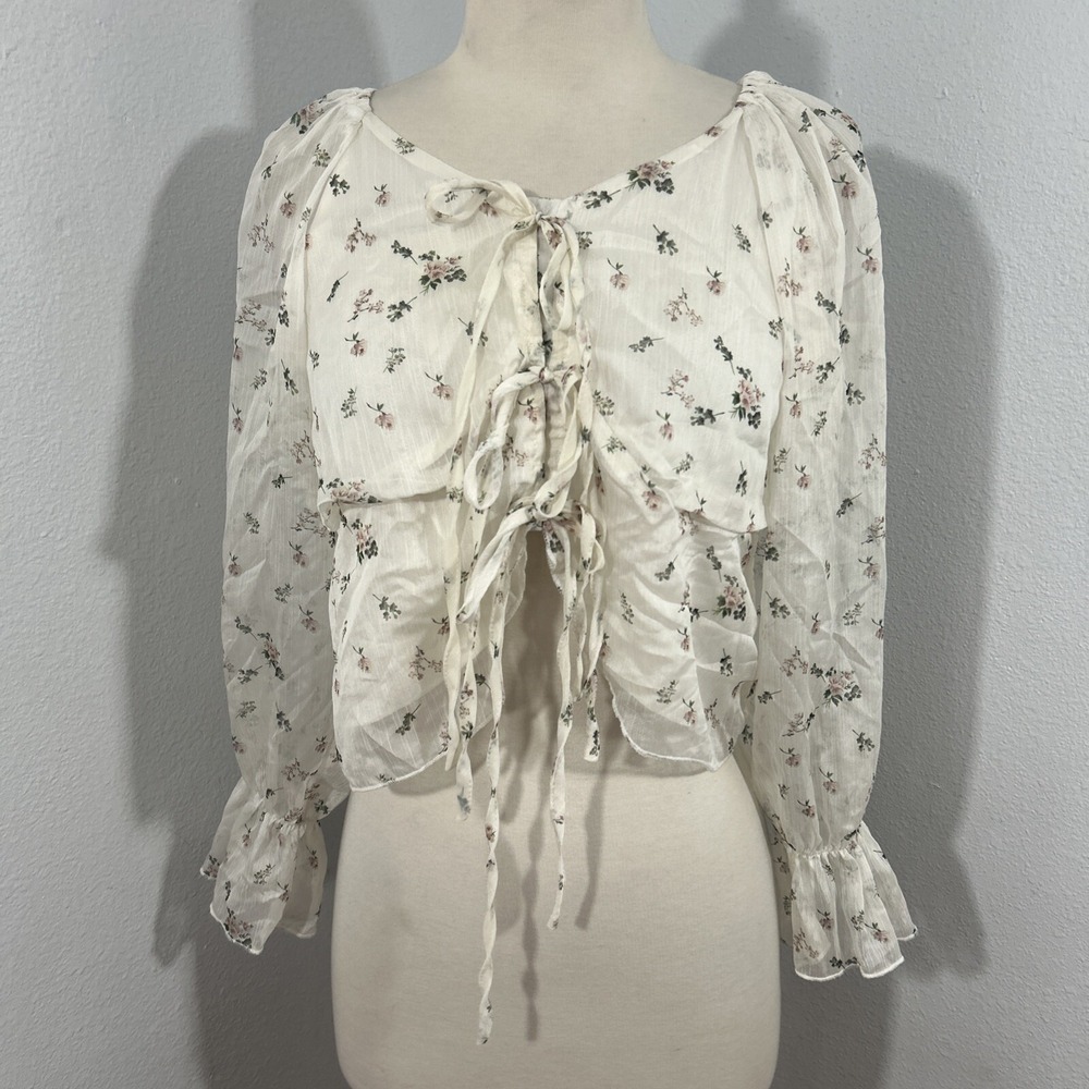 Dazy Blouse Womens Medium Floral Print Tie Front Y2K Fairy Coquette Top Milkmaid